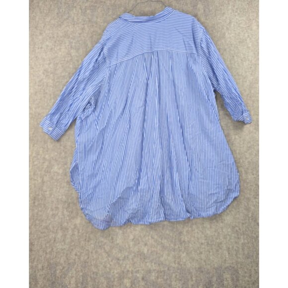 Woman Within Womens Striped Button-Up Blue Tunic Blouse 3X Cotton Relaxed Fit - Picture 2 of 8